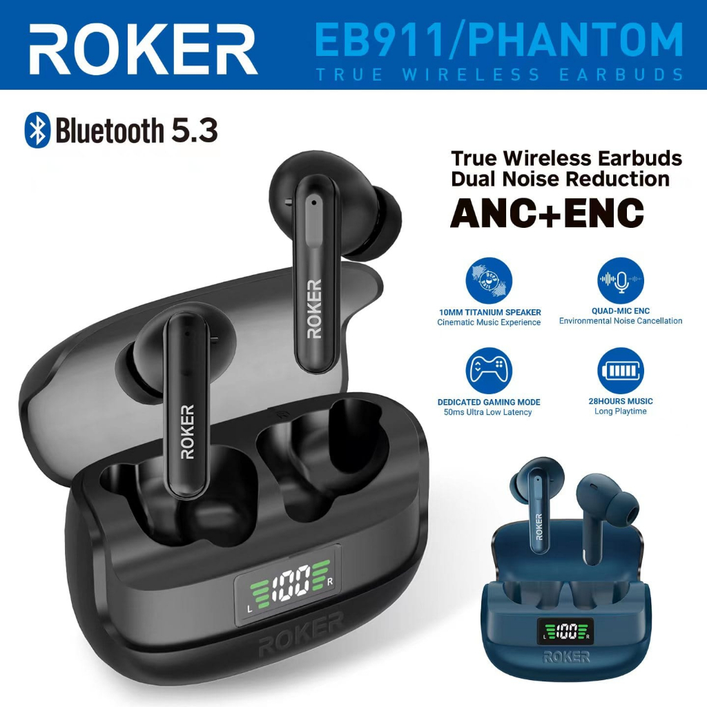 Tws Roker Phantom ANC+ENC Wireles bluetooth dual Noise Reduction - Gambar 2