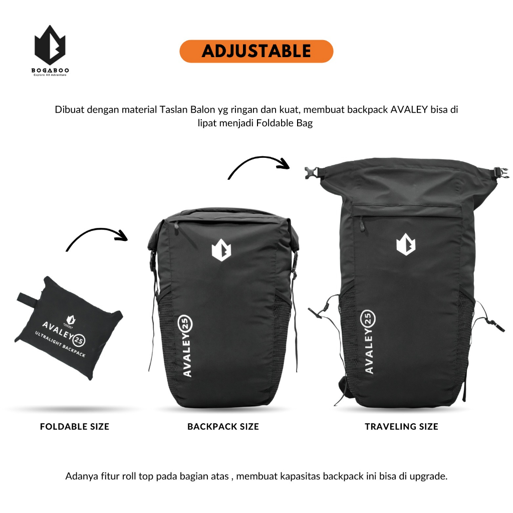 BOGABOO Backpack AVALEY 25 Liter Ultralight Waterproof FULL SEALER