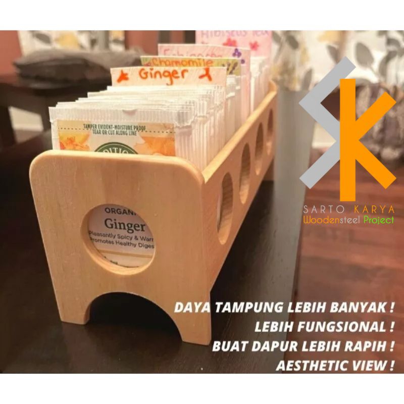 KAYU Kitchen Spice Rack Aesthetic Wooden Sachet Packaging/Coffee Sachet