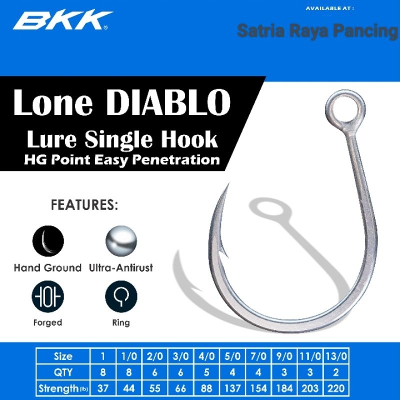 Bkk LONE DIABLO SINGLE HOOK INLINE For MINNOW Or POPPER Cheap ANTI-Rust And  Strong