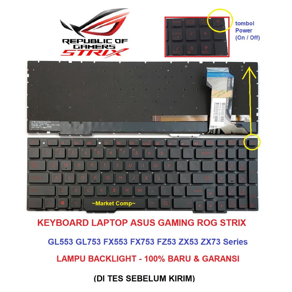 Gaming LAPTOP KEYBOARD ASUS ROG STRIX GL553 GL553V GL553VD GL553VE ...