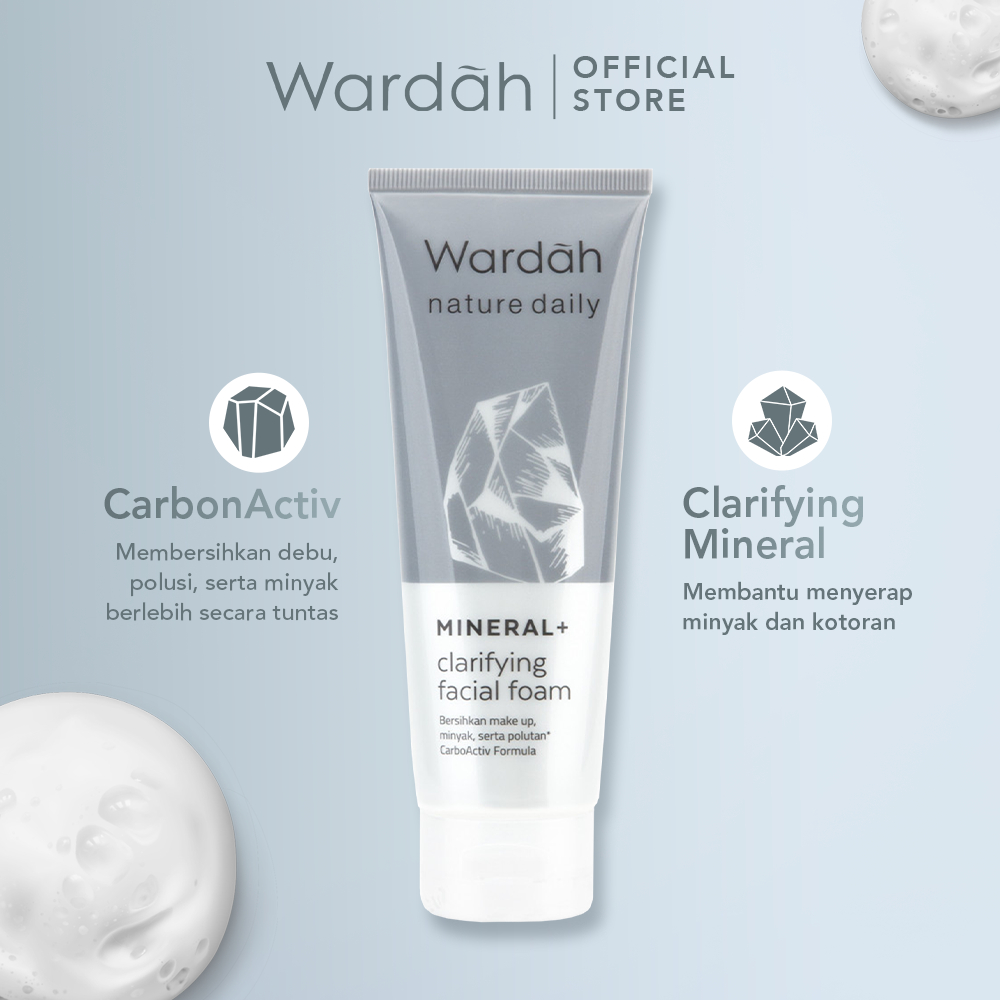 WARDAH Nature Daily Mineral+ Clarifying Facial Foam - Facial Wash Untuk Membersihkan Debu dan Minyak - Dilengkapi CarboActiv - Mengurangi Pertumbuhan Jerawat - Skincare - Gambar 2