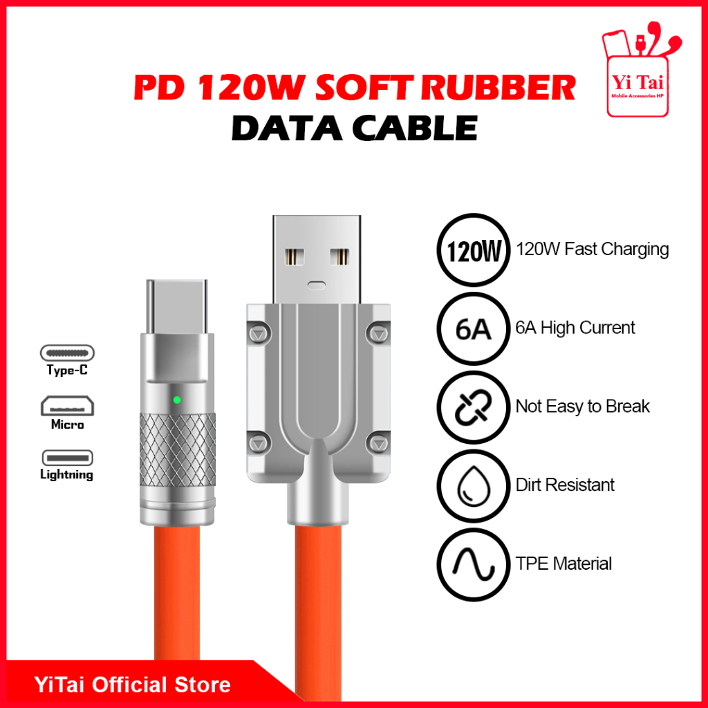 YI TAI - Kabel Data PD 120W Soft Rubber Fast Micro Type C Ligthning