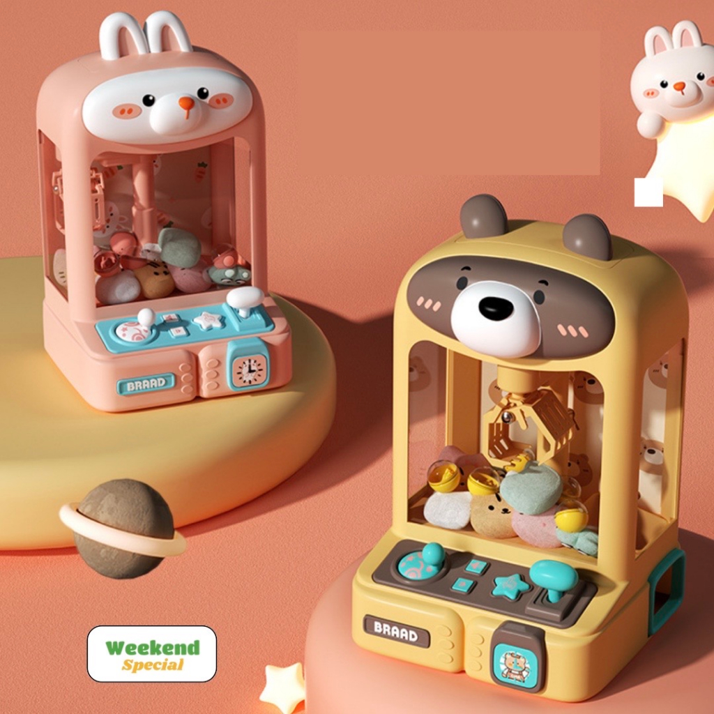 MESIN Happy Children CLAW Toy Clamp Machine+10 Dolls+10 Capsules