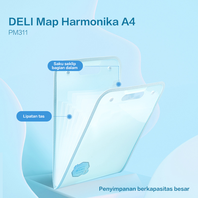 Deli Map Harmonika / Expanding File A4 7 Pembagi Warna Pastel PM311 - Gambar 2
