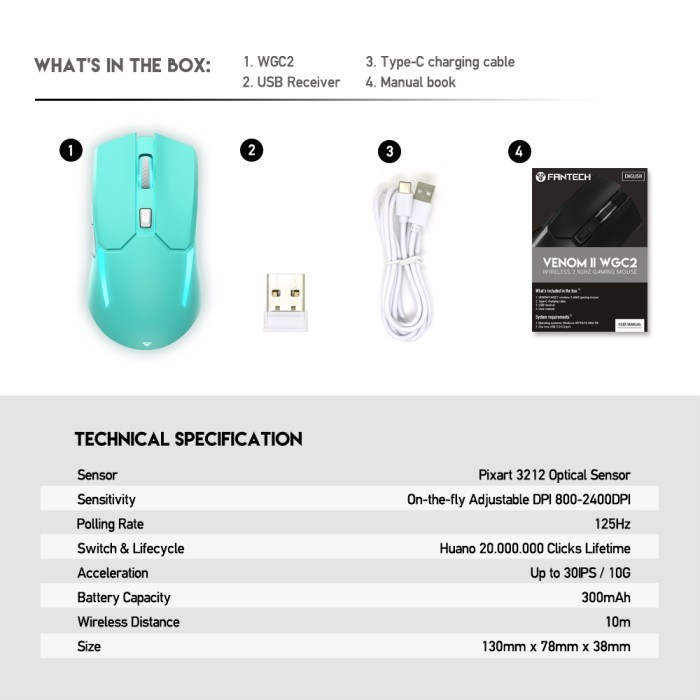 Fantech WGC2 Vibe Edition Venom II Gaming Wireless Mouse - Gambar 3