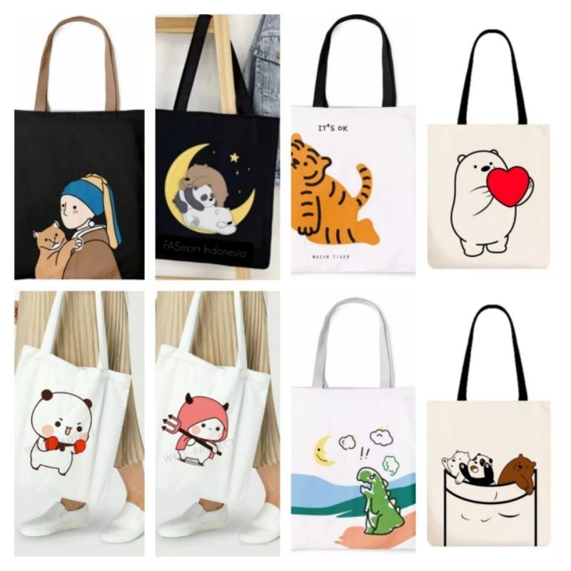 Gtw Totebag With Zipper Character Bag Cute Bag Screen Printing Bag