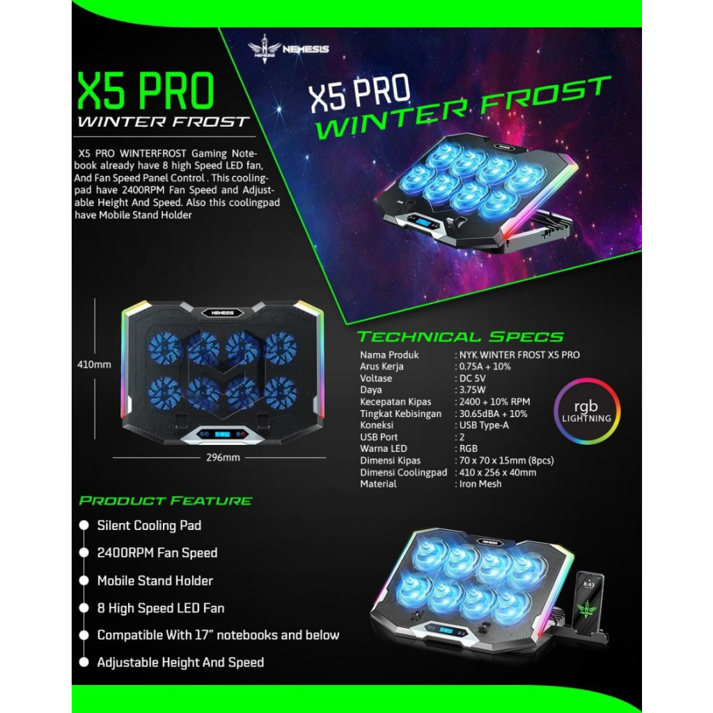 NYK Nemesis X5 Pro Winterfrost Cooling Fan Pad Pendingin Laptop - Gambar 4