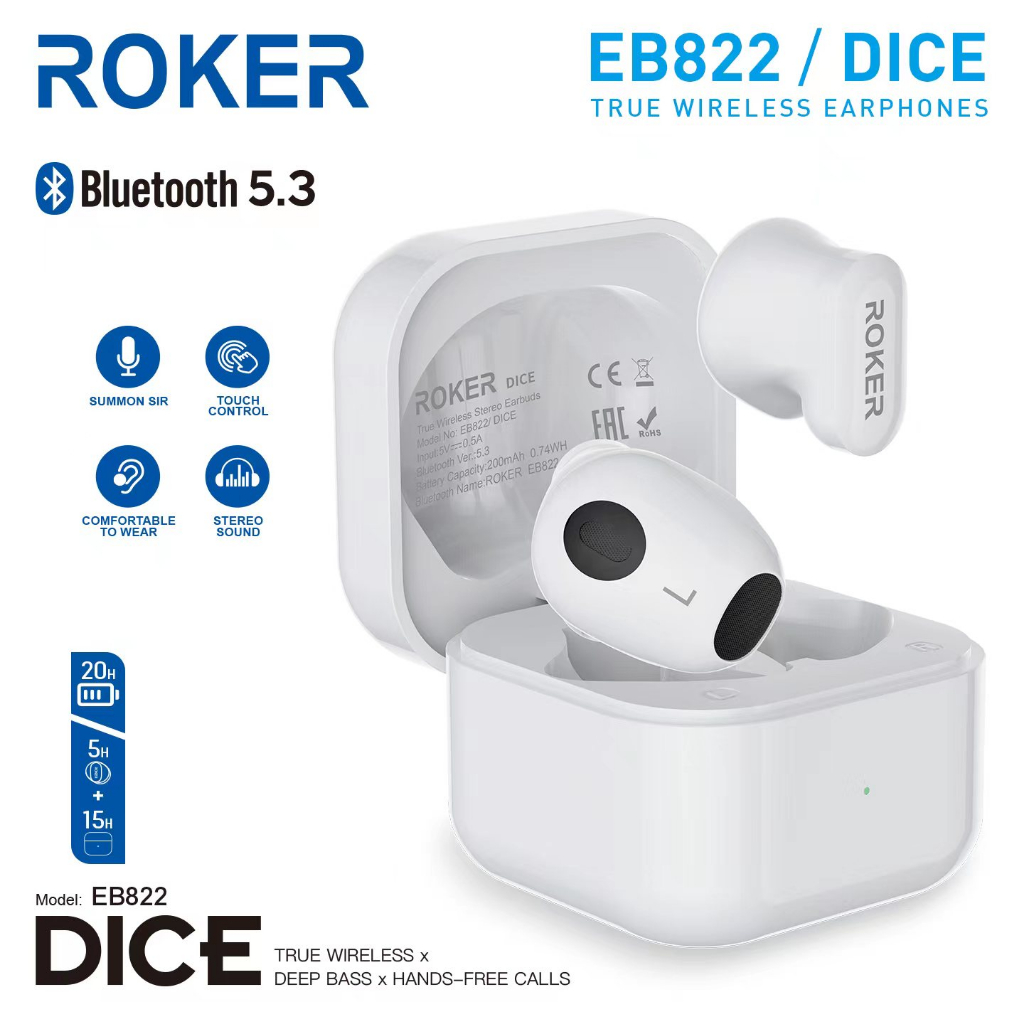 TWS ROKER DICE EB822 TRUE WIRELESS DEEP BASS BLUETOOTH 5.3 - Gambar 2