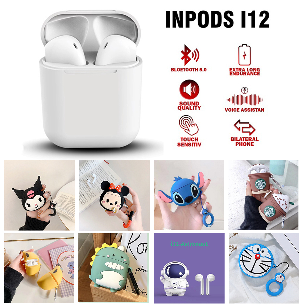 Matei Headset Bluetooth inpods i12 TWS Earphone Case Kartun Transparan True Wireless Stereo Ear HIFI - Gambar 3