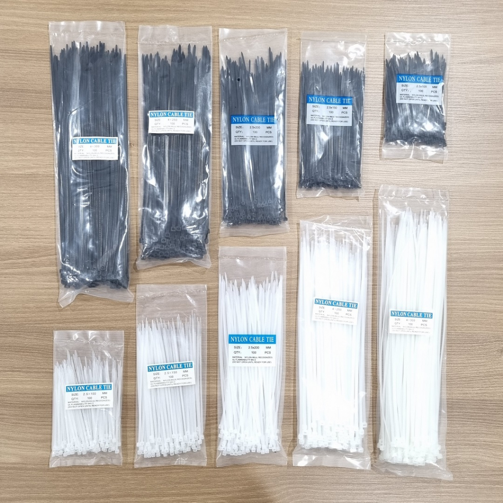Nylon Kabel Ties Hitam Putih 10cm 15cm 20cm 25cm 30cm isi 100pcs Cable Tie