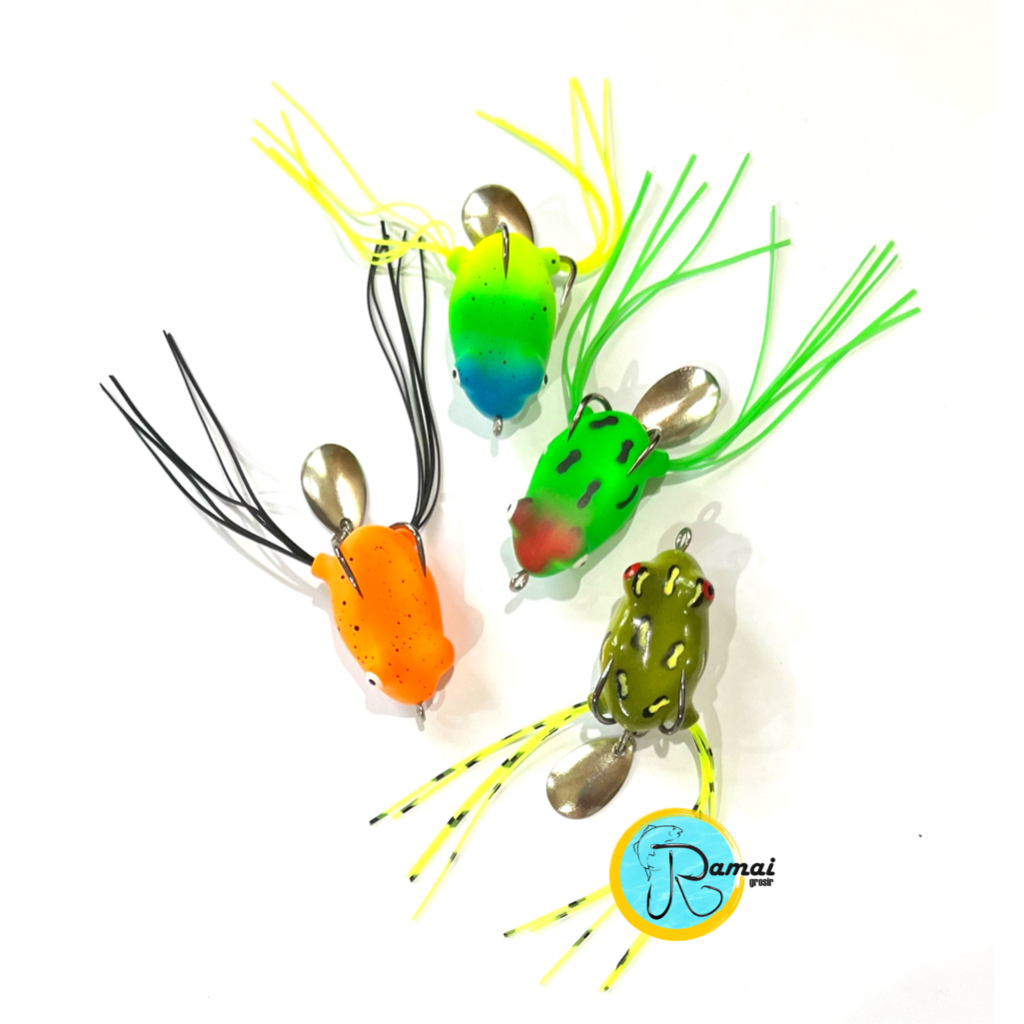 Umpan Pancing kodok soft bait Casting gabus dengan Spiner dan ekor bahan karet 3cm berat 4gr