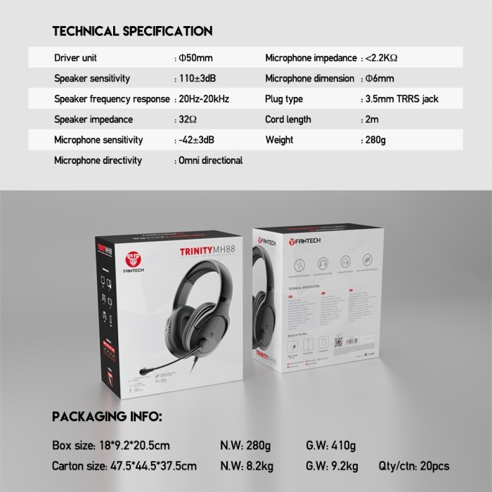 Fantech MH88 / MH-88 Trinity Foldable Microphone Multiplatform Headset - Gambar 4