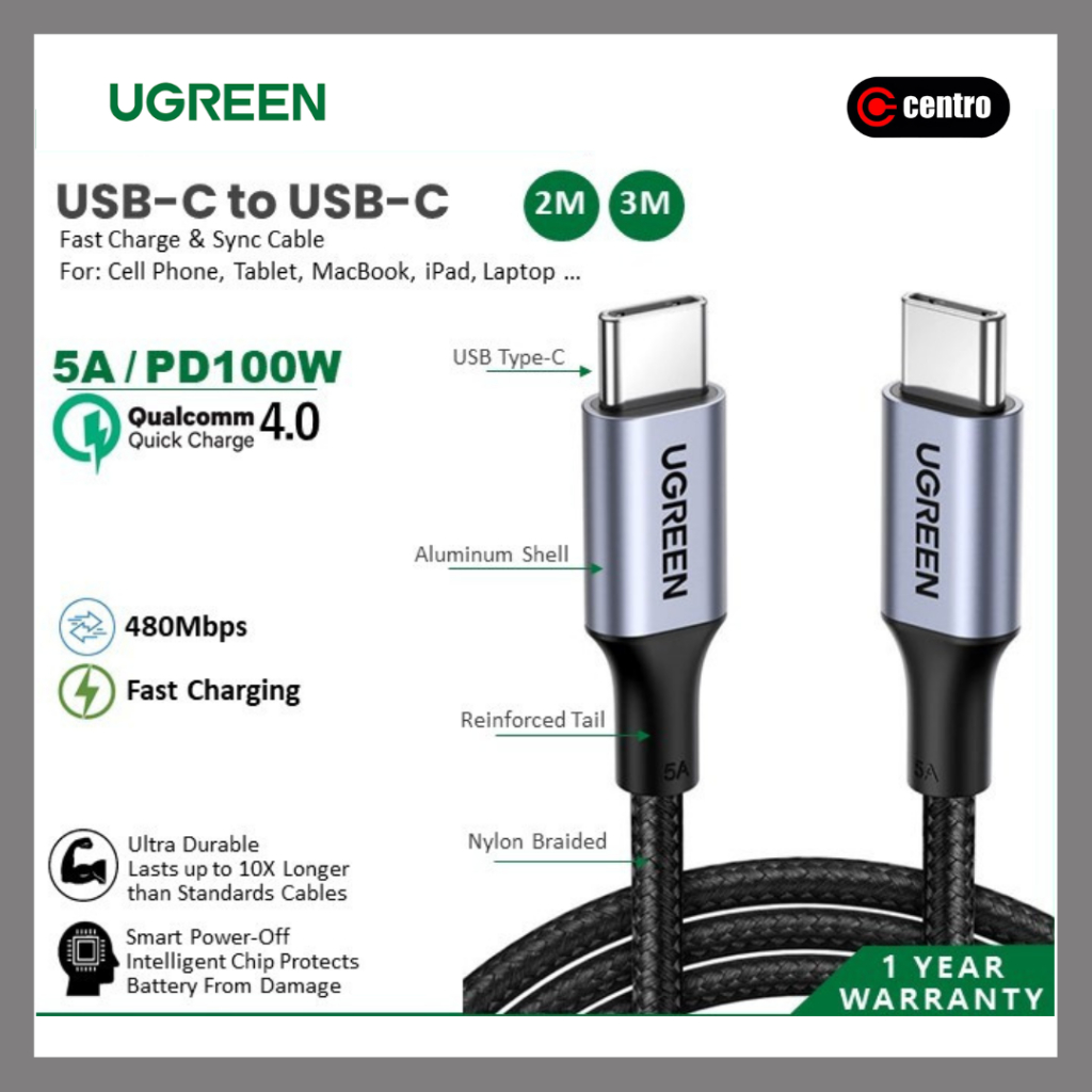 Ugreen US316 PD Data Cable Fast Charging Type C to Type C (5A/100W ...