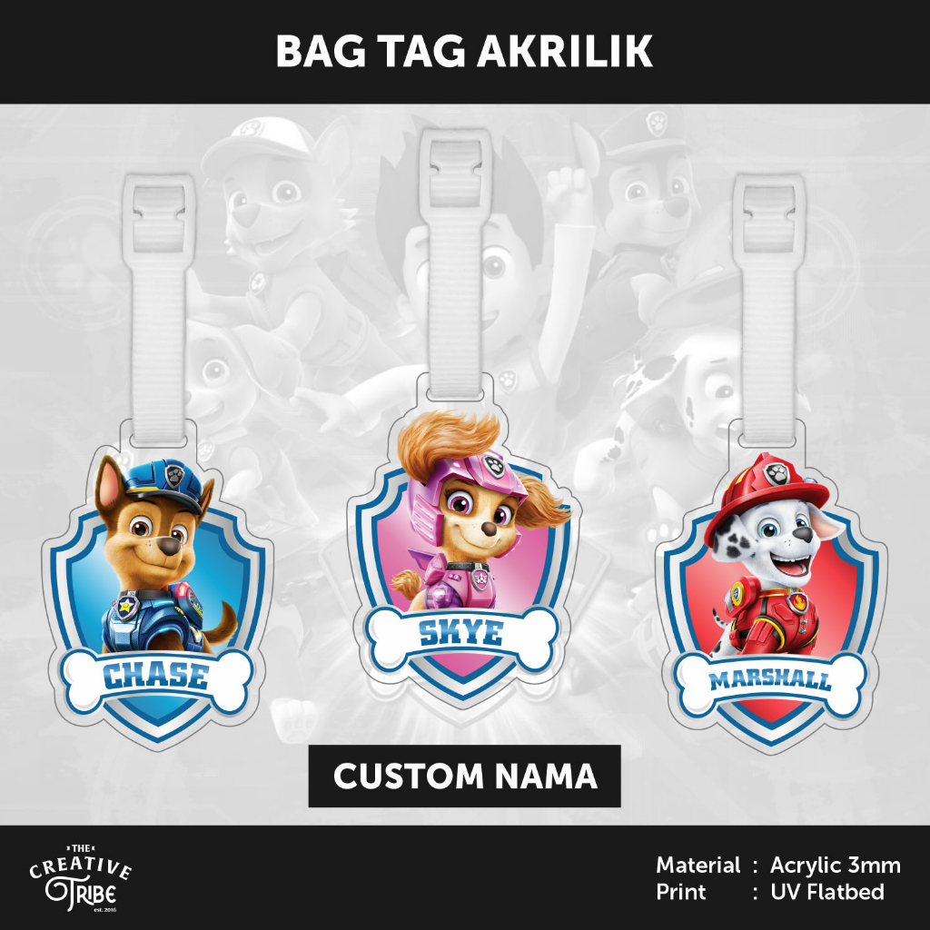 GANTUNGAN Paw Patrol 3mm Acrylic Name Custom Bag Tag Kids Luggage Suitcase Bag Hanger Shopee Singapore