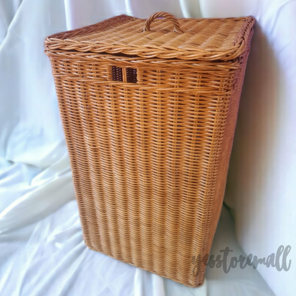 Square rattan basket, large jumbo storage lid laundry box, clothes ...
