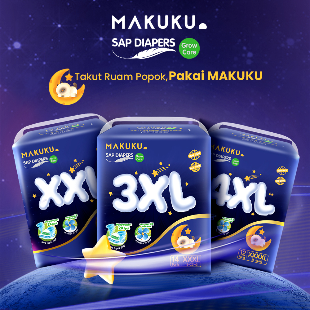 [1 PACK] MAKUKU SAP Diapers Grow Care Pants XXL/3XL/4XL Popok Anti Gumpal Xtra Dry
