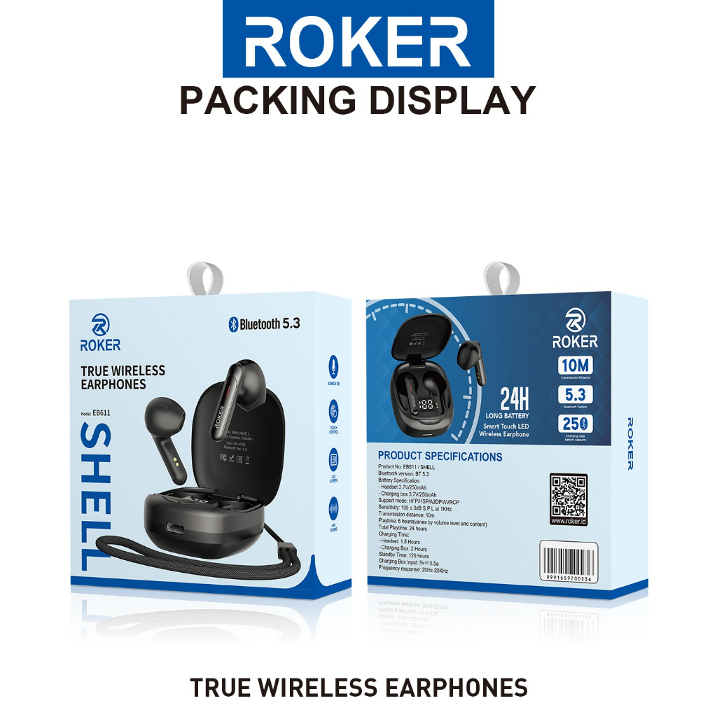 TWS ROKER SHELL EB611 TRUE WIRELESS EARBUD TWS BLUETOOTH 5.3 - Gambar 3