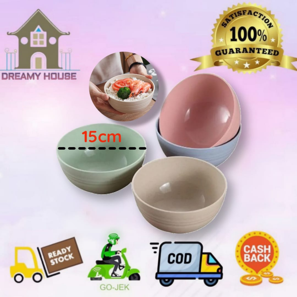 Dreamyhouse Wheat Straw Bowl 15cm / Mangkuk Sup Plastik Bahan Jerami Warna Warni