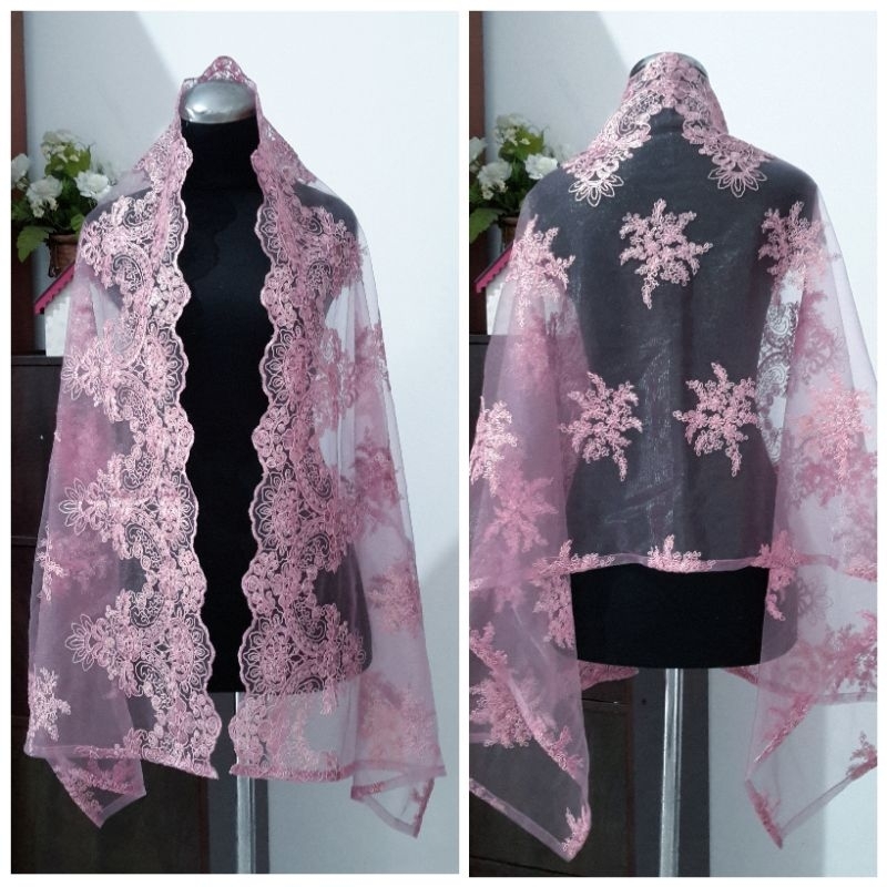 MERAH Slayer bridal hijab shawl in-law of the kebaya/ bridal veil red ...