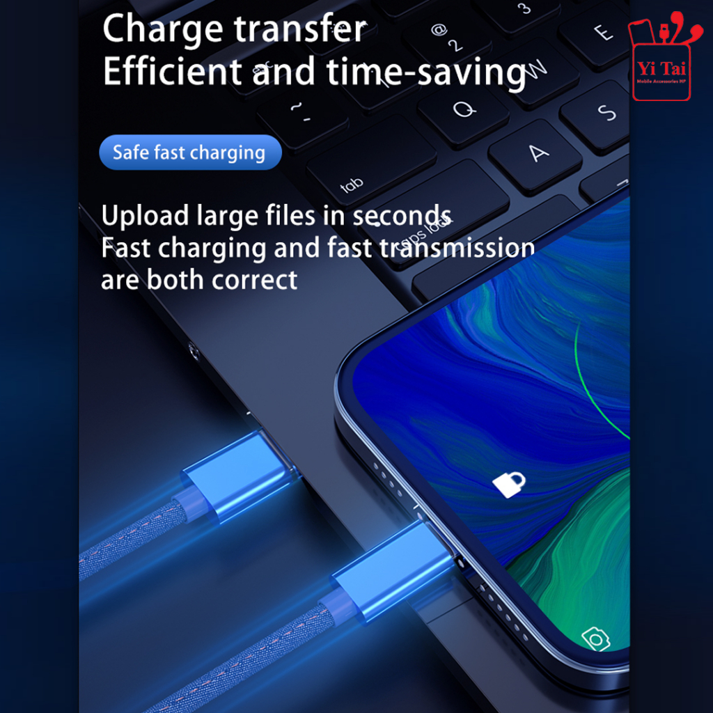 YI TAI - Kabel Data Iphone Lightning Denim Fast Charging 2 meter - Gambar 2