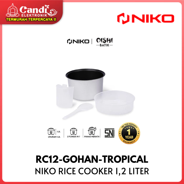 NIKO Rice Cooker Kapasitas 1,2 Liter RC12-GOHAN-TROPICAL - Gambar 4