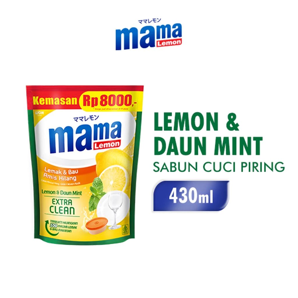 Mama Lemon Sabun Cuci Piring Daun Mint Pouch 430 ml
