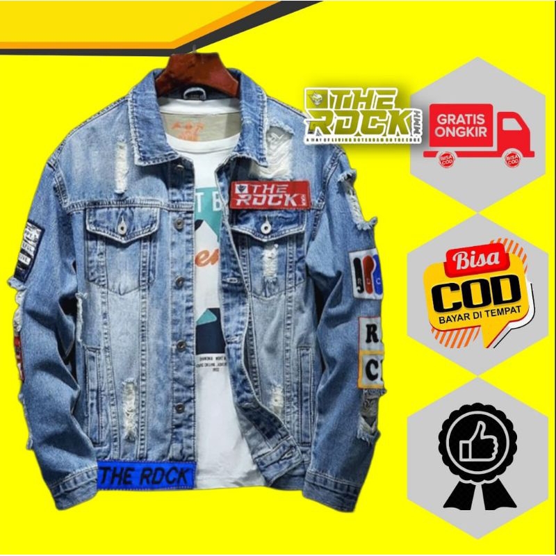 Mens denim jacket hot sale with rips