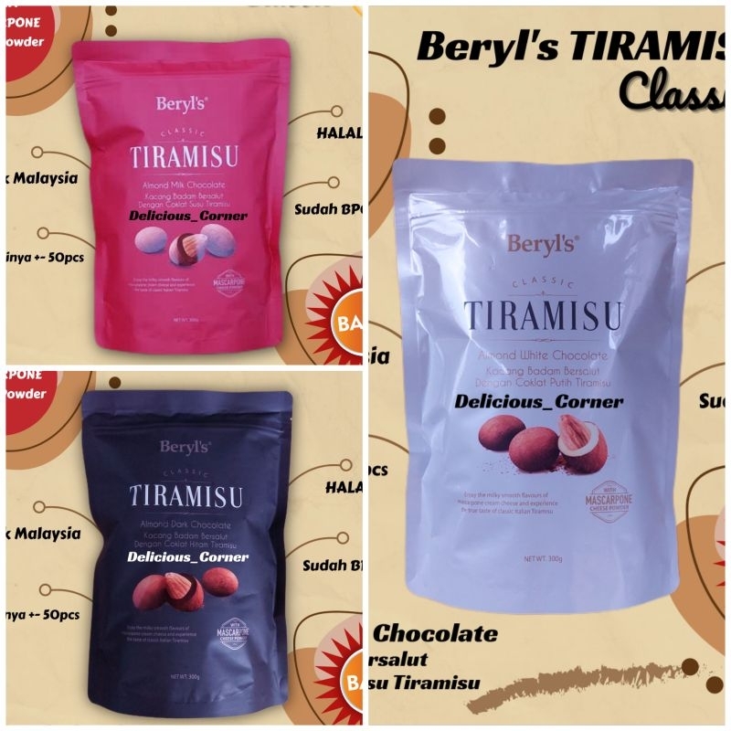 Beryls almond tiramisu Chocolate 300g halal Chocolate import Contents almond Whole milk dark