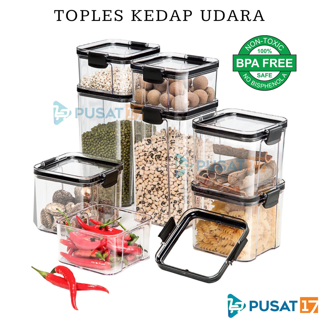 PUSAT17 TOPLES KOTAK PENYIMPANAN SNACK CEREAL KEDAP UDARA / KONTAINER MAKANAN TEMPAT WADAH BUMBU DAPUR JAR FOOD / TOPLES BENING KUE KERING KERUPUK