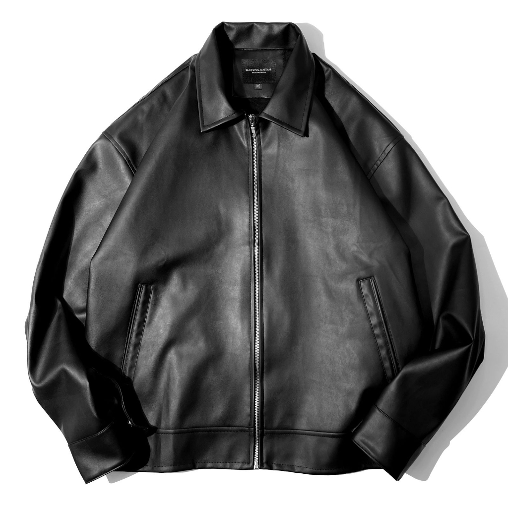 HITAM Oversize Leather JACKET/Men's OVERSIZE Leather JACKET Plain Black ...