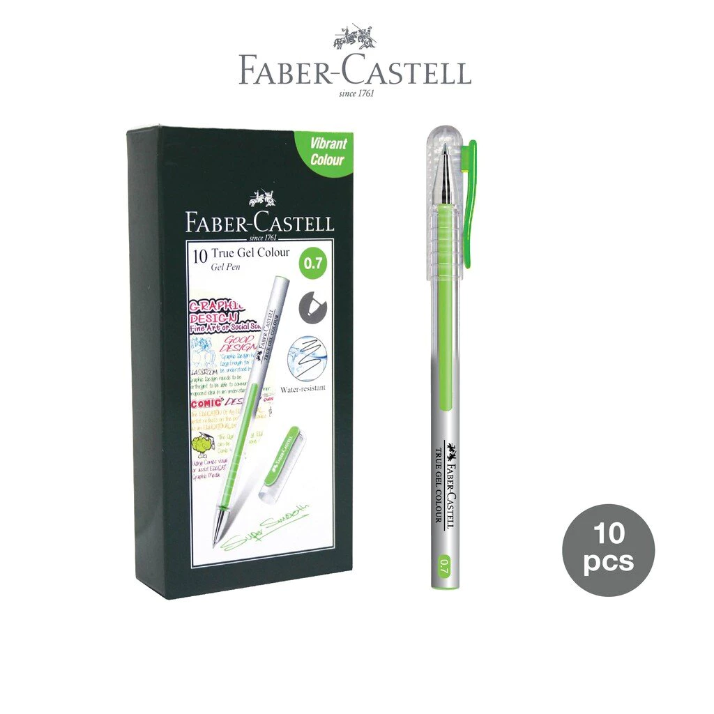 Faber-Castell True Gel Pen -- Light Green Ink 0.7 mm 1 Box isi 10 pcs - Gambar 3