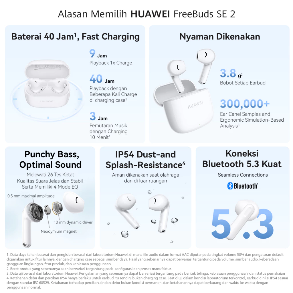 HUAWEI FreeBuds SE 2 Wireless Earphone TWS / 40h Battery / Comfortable and Perfect Fit / Punchy Bass / IP54 Water Resistance - Gambar 3
