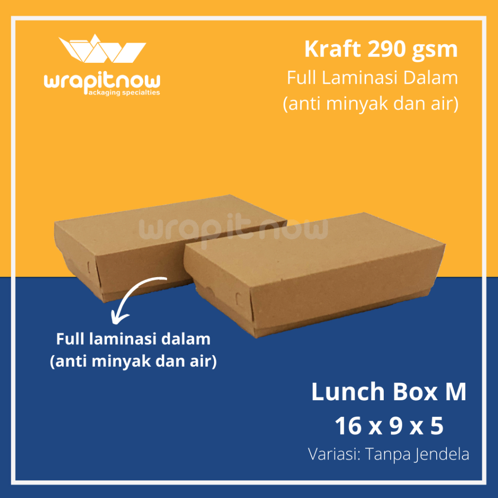 Lunch box kraft M (16x9x5) Laminate Without Window, Lunch box/Rice box