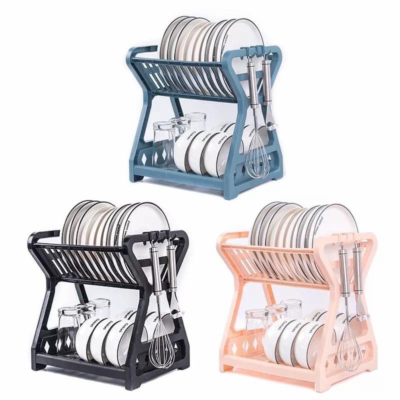 OUTRED 2-Tier Plastic Dish Rack Stackable Dishwashing Drying Container ...