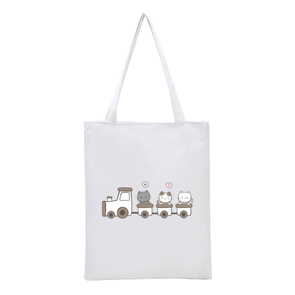 Totebag Zipper Full Color cat Motif cat Train tote bag College Campus