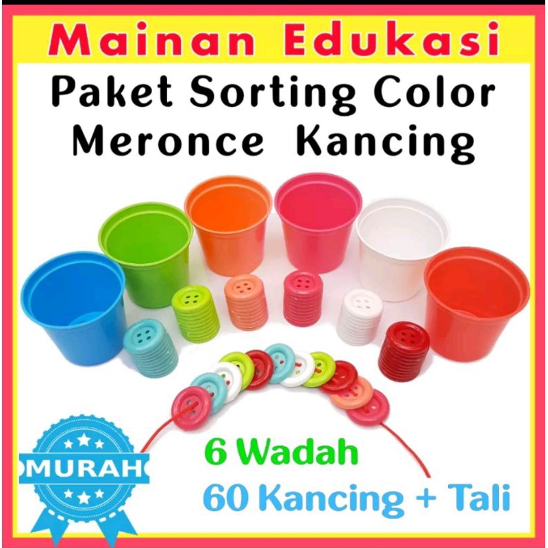 Educational toy package sorting color BUTTONS 6 colors & Button Strings ...