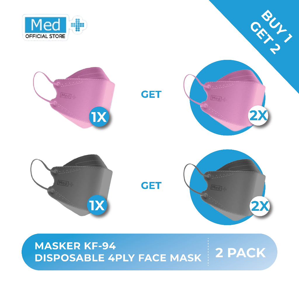Med+ [ BUY 1 GET 2 ] Masker KF94 50 Pcs/Masker Korea Kemenkes 4Ply Disposable Face Mask - Gambar 2