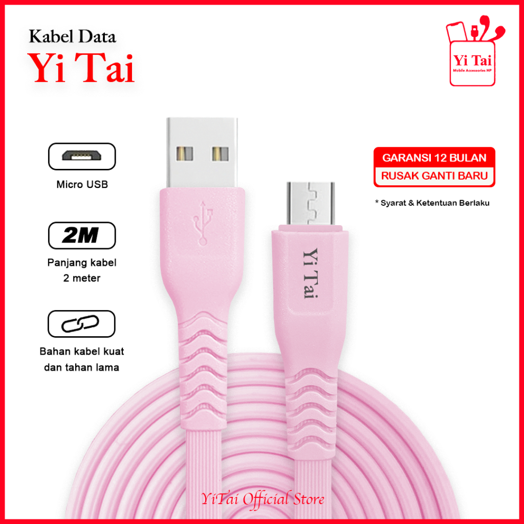 YI TAI - Kabel Data Micro Usb Gepeng Fast Charging 2 meter