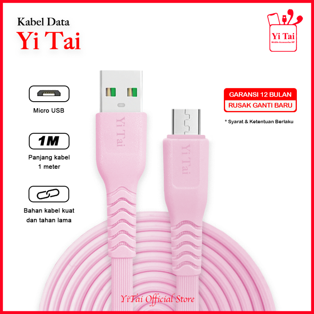 YI TAI - Kabel Data Micro Usb Gepeng Fast Charging 1 meter