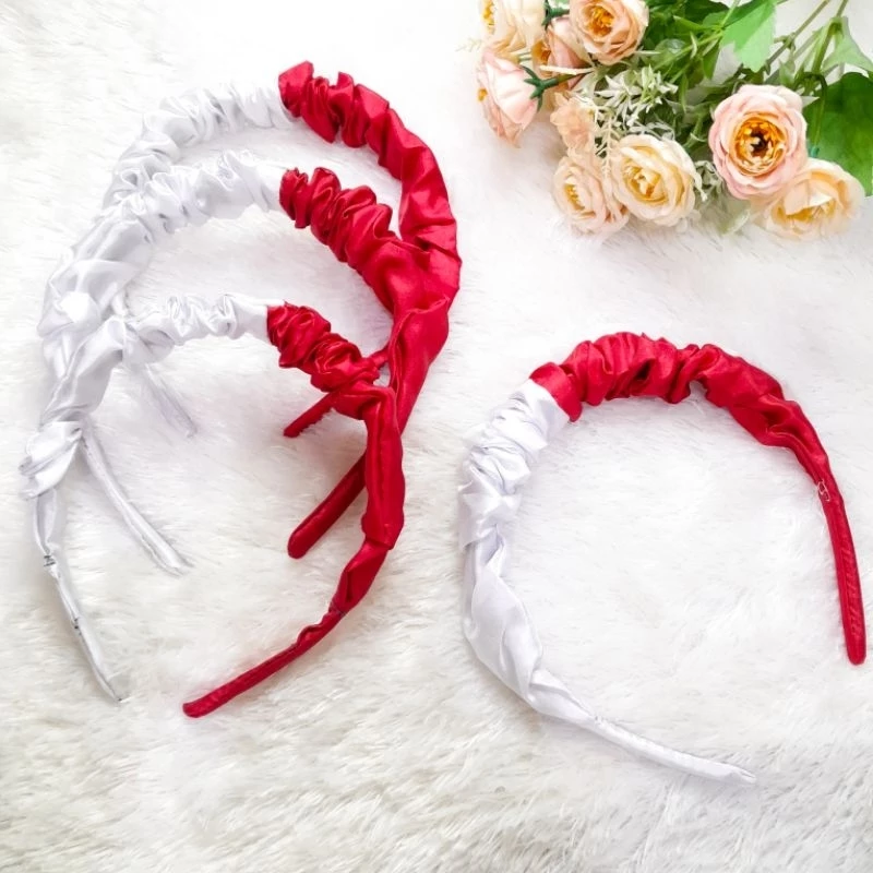 Bando Scrunchie Merah Putih Bandana Kerut Merah Putih Bando Musiman 17 an - Gambar 3
