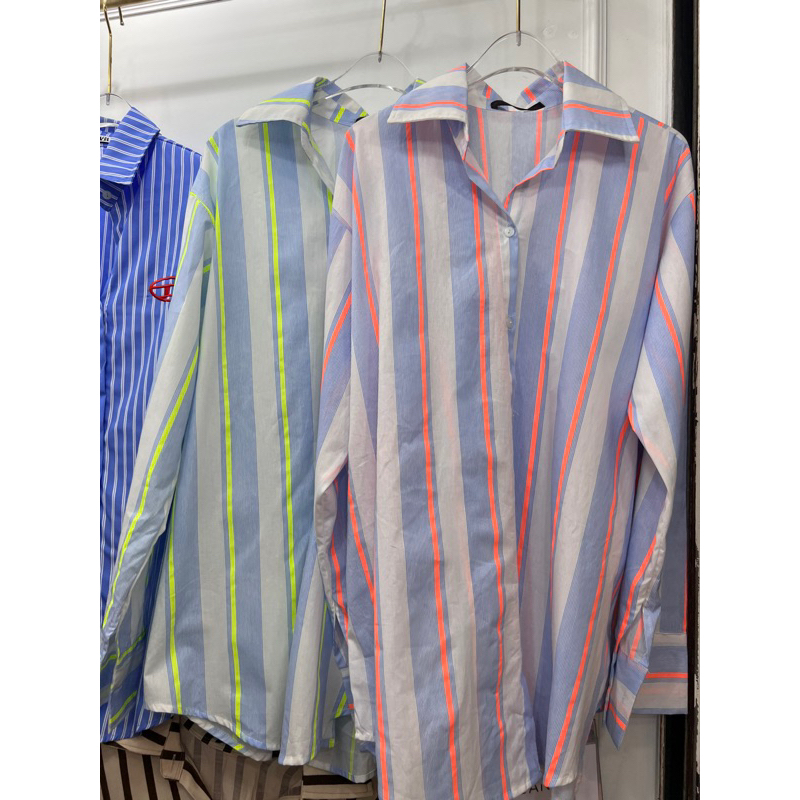 KEMEJA Oversize NEON STRIPE Shirt IMPORT BANGKOK BKK | Shopee Singapore