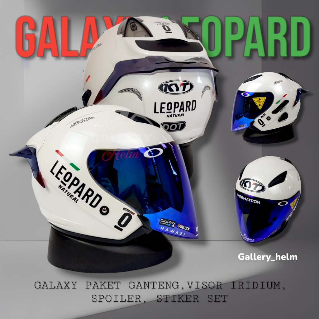 KYT GALAXY FLAT R PEARL WHITE HANDSOME LEOPARD PACKAGE KYT HALF