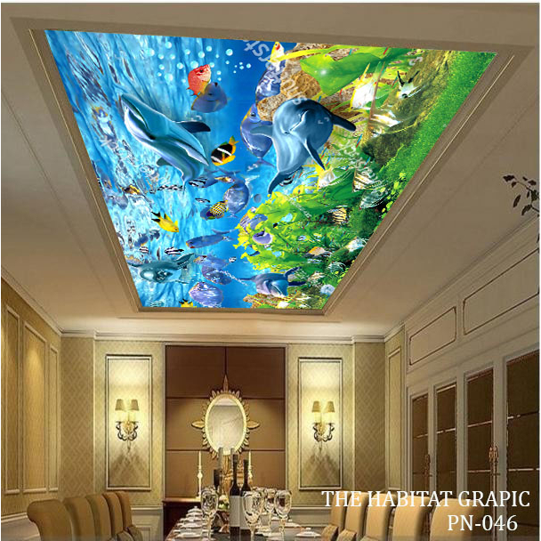Wallpaper 3D Custom Ceiling Underwater Fish Scenery Background