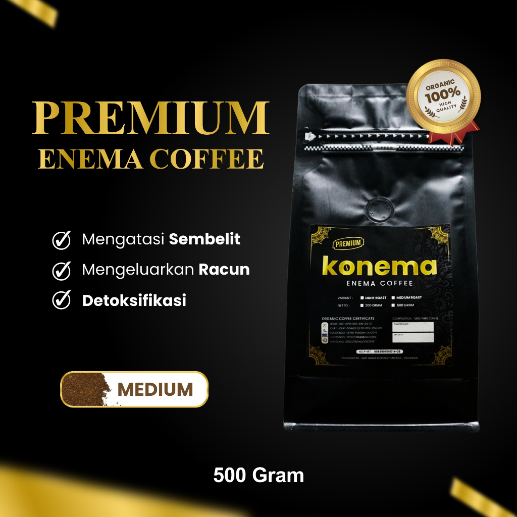 Enema Premium Organic Medium Roast Coffee MR 500 grams Certified by ...