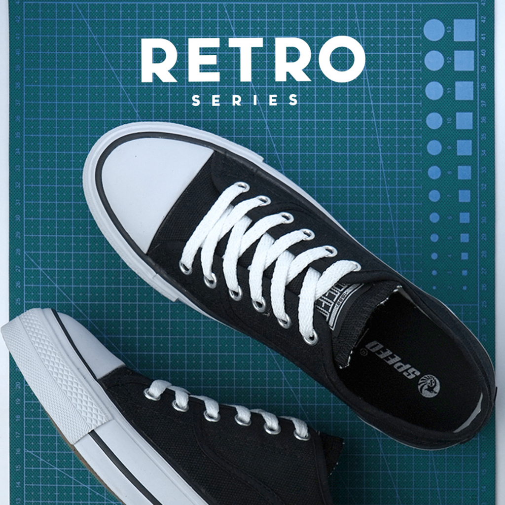 Speed - Retro Lo Hitam Putih - Sepatu Sneakers Kanvas Anti Slip Pria Wanita - Gambar 3