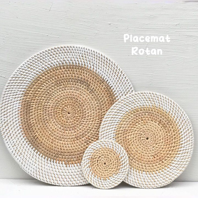 PUTIH Natural Rattan Placemat White Combination Diameter 10cm 20cm 30cm 40cm Wholesale Shopee