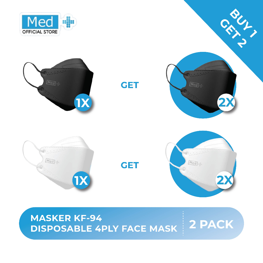 Med+ [ BUY 1 GET 2 ] Masker KF94 50 Pcs/Masker Korea Kemenkes 4Ply Disposable Face Mask
