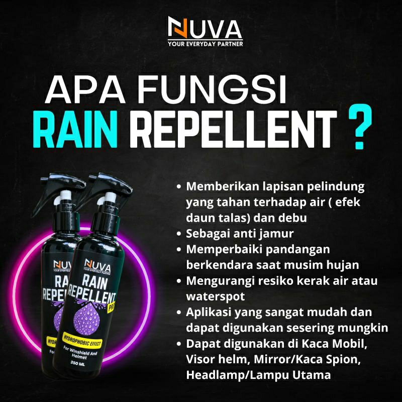 NUVA - Rain Repellent // Pengkilap Kaca Helm dan Mobil Efek Daun Talas Hydrophobic - Gambar 2