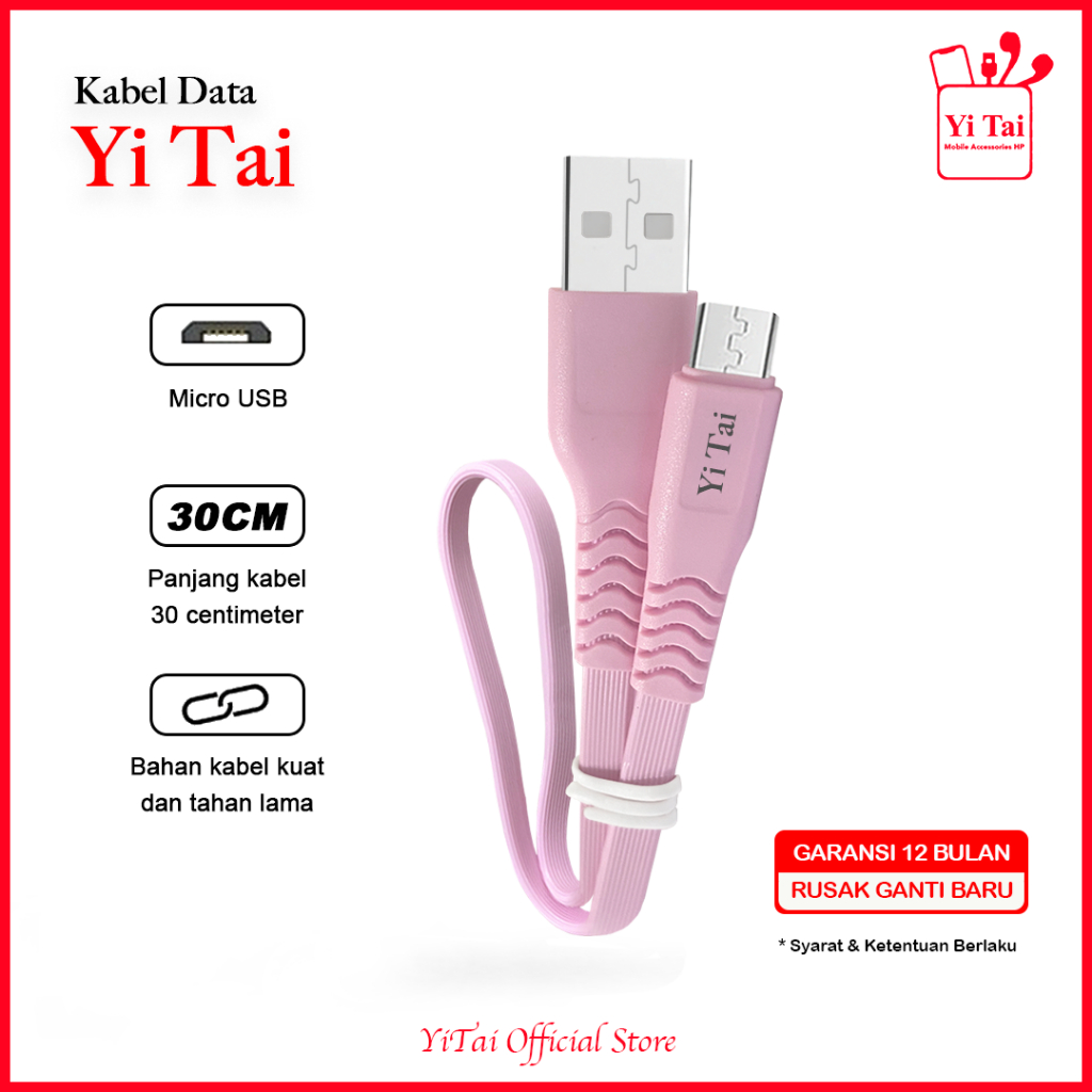 YI TAI - Kabel Data Micro Usb Gepeng Fast Charging 30cm